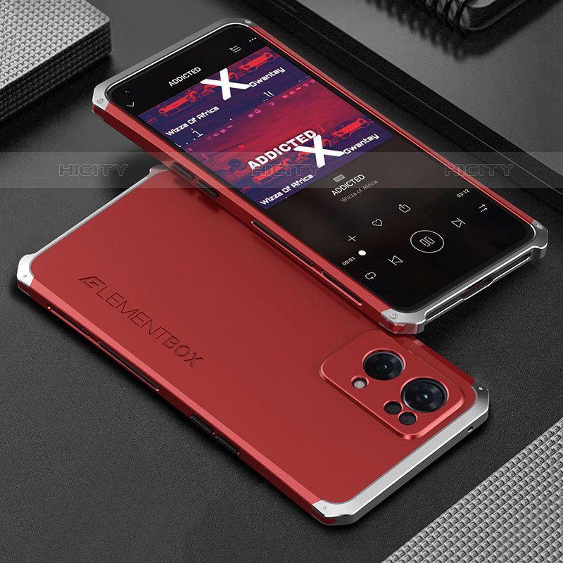 Coque Luxe Aluminum Metal Housse Etui 360 Degres pour Oppo Reno7 Pro 5G Argent et Rouge Plus