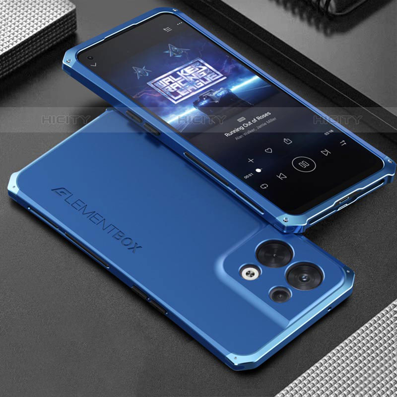 Coque Luxe Aluminum Metal Housse Etui 360 Degres pour Oppo Reno8 5G Bleu Plus