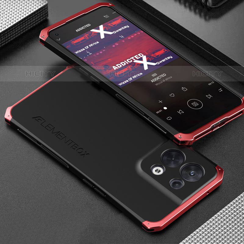 Coque Luxe Aluminum Metal Housse Etui 360 Degres pour Oppo Reno8 5G Rouge et Noir Plus