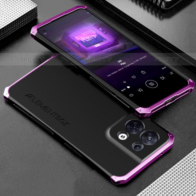 Coque Luxe Aluminum Metal Housse Etui 360 Degres pour Oppo Reno8 5G Violet Plus