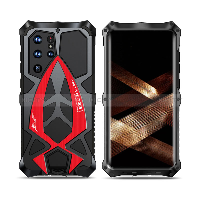 Coque Luxe Aluminum Metal Housse Etui 360 Degres pour Samsung Galaxy S24 Ultra 5G Rouge Plus