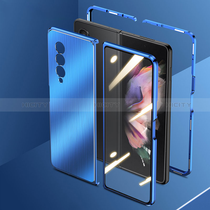 Coque Luxe Aluminum Metal Housse Etui 360 Degres pour Samsung Galaxy Z Fold3 5G Bleu Plus