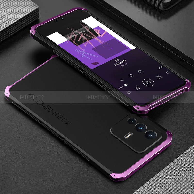 Coque Luxe Aluminum Metal Housse Etui 360 Degres pour Vivo V23 Pro 5G Violet Plus