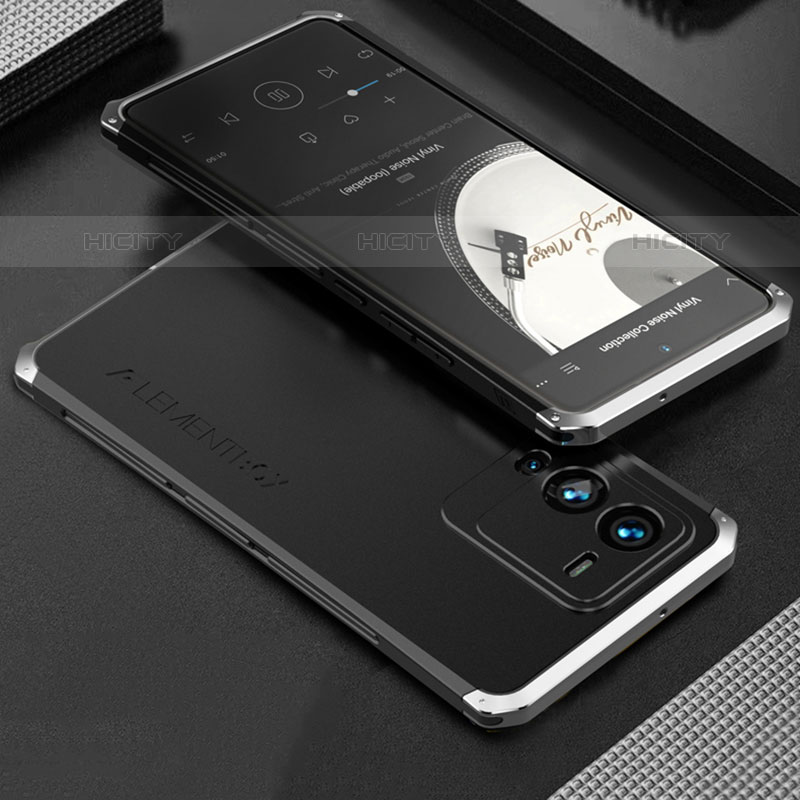 Coque Luxe Aluminum Metal Housse Etui 360 Degres pour Vivo V25 Pro 5G Argent et Noir Plus