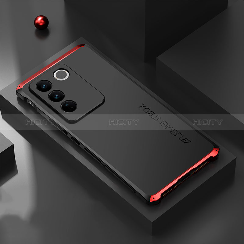 Coque Luxe Aluminum Metal Housse Etui 360 Degres pour Vivo V27 Pro 5G Rouge et Noir Plus