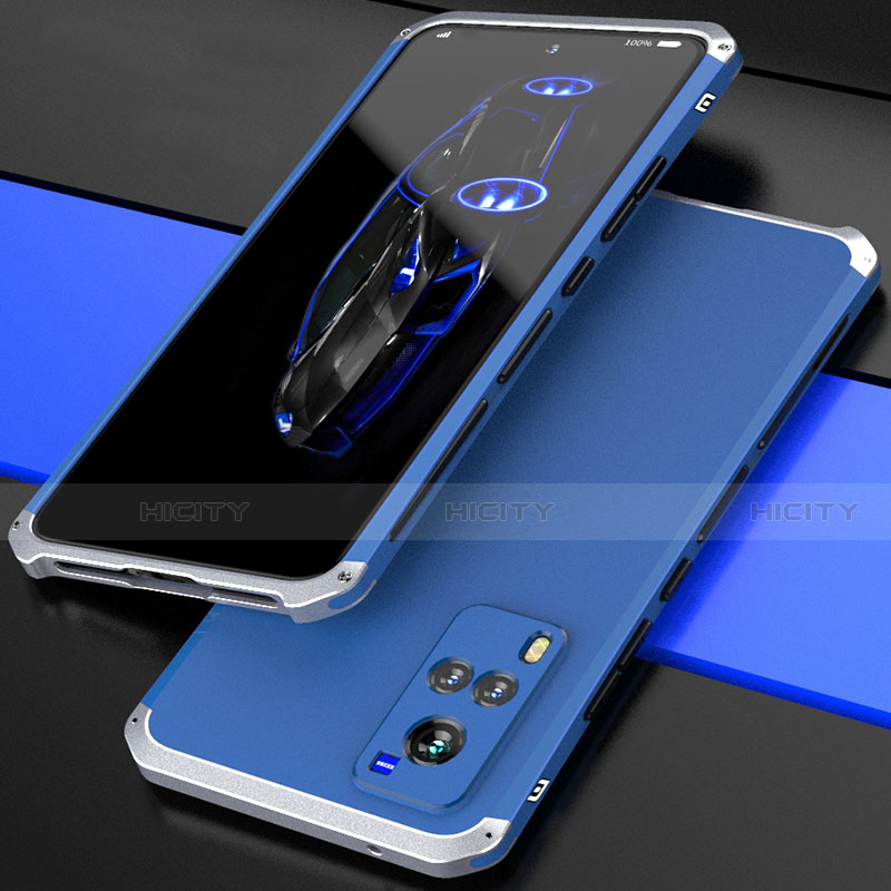 Coque Luxe Aluminum Metal Housse Etui 360 Degres pour Vivo X60 5G Argent et Bleu Plus