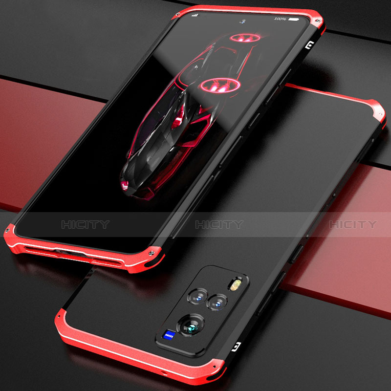 Coque Luxe Aluminum Metal Housse Etui 360 Degres pour Vivo X60T 5G Rouge et Noir Plus