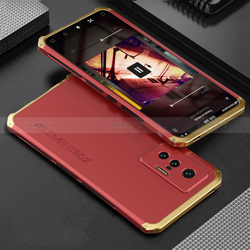 Coque Luxe Aluminum Metal Housse Etui 360 Degres pour Vivo X70 5G Or et Rouge Plus