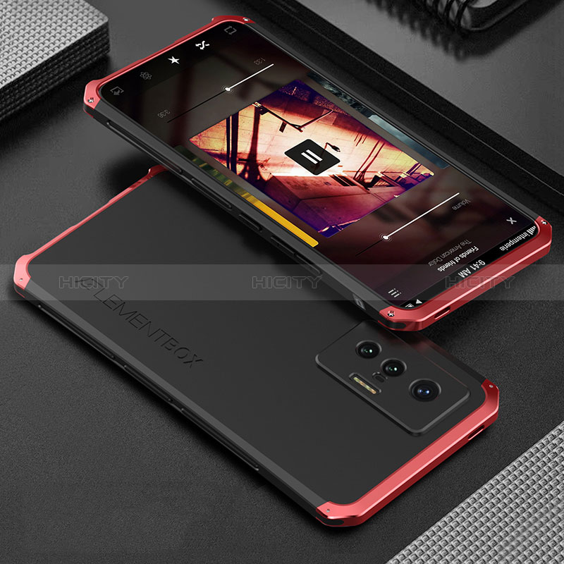 Coque Luxe Aluminum Metal Housse Etui 360 Degres pour Vivo X70 5G Rouge et Noir Plus