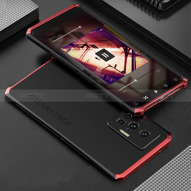 Coque Luxe Aluminum Metal Housse Etui 360 Degres pour Vivo X70 Pro 5G Rouge et Noir Plus