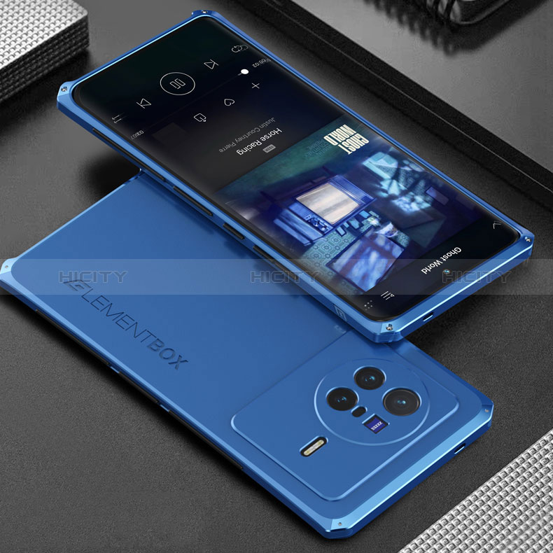 Coque Luxe Aluminum Metal Housse Etui 360 Degres pour Vivo X80 5G Bleu Plus