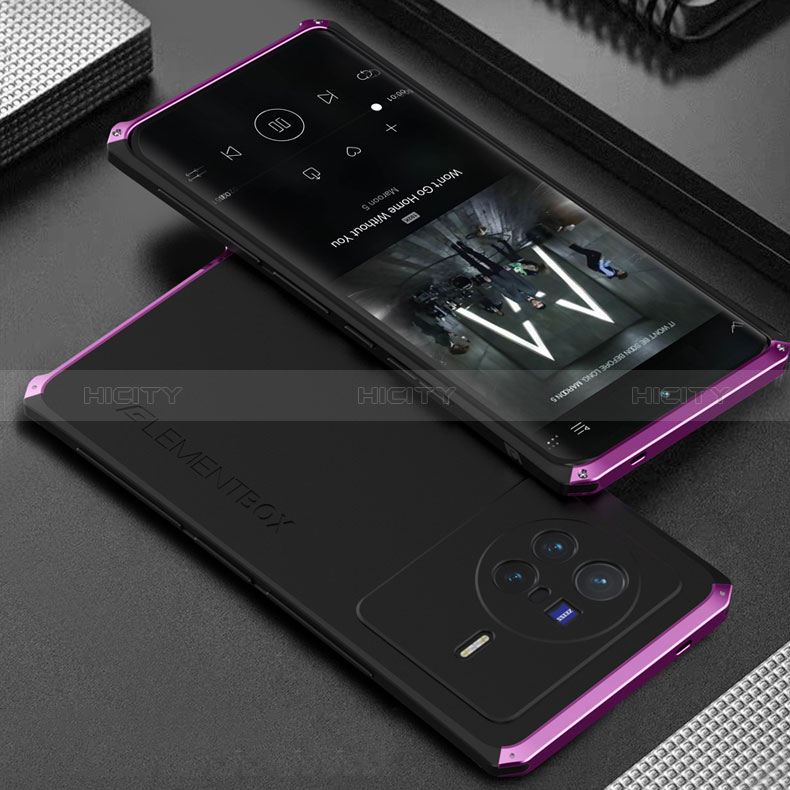 Coque Luxe Aluminum Metal Housse Etui 360 Degres pour Vivo X80 5G Violet Plus