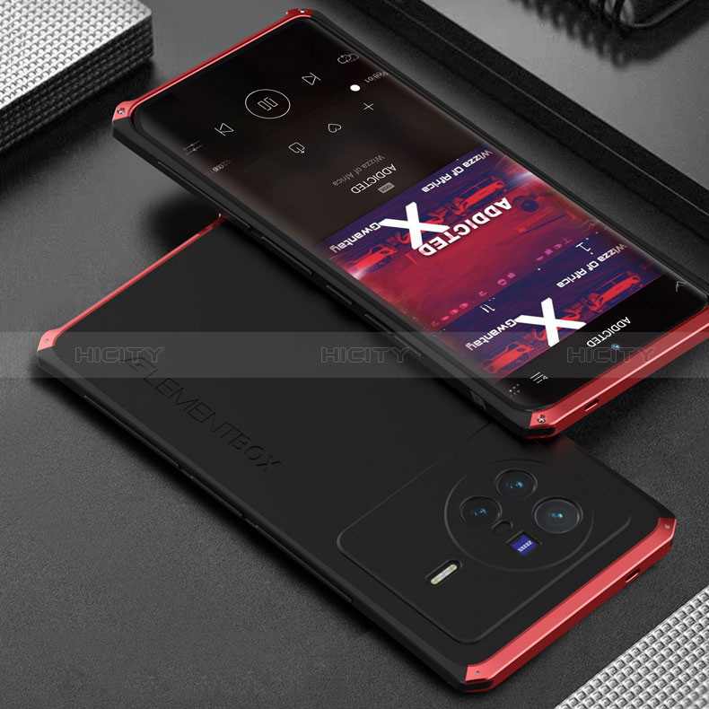 Coque Luxe Aluminum Metal Housse Etui 360 Degres pour Vivo X80 Pro 5G Rouge et Noir Plus