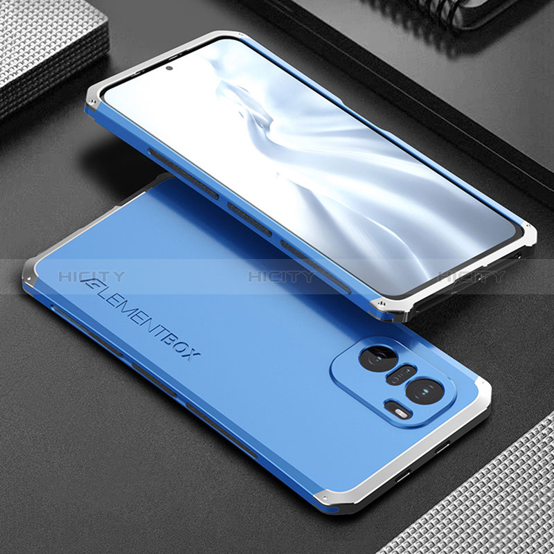 Coque Luxe Aluminum Metal Housse Etui 360 Degres pour Xiaomi Mi 11i 5G Argent et Bleu Plus