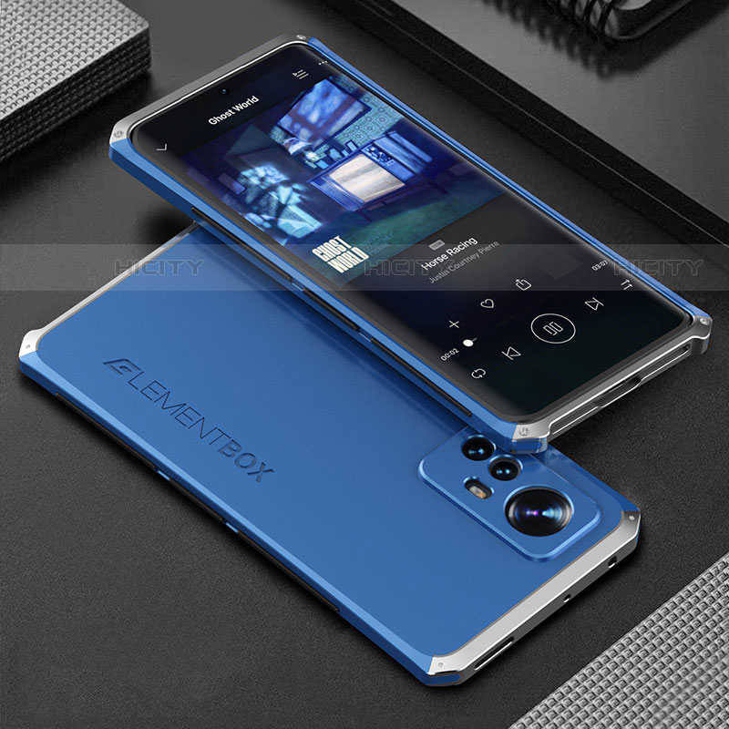 Coque Luxe Aluminum Metal Housse Etui 360 Degres pour Xiaomi Mi 12S 5G Argent et Bleu Plus