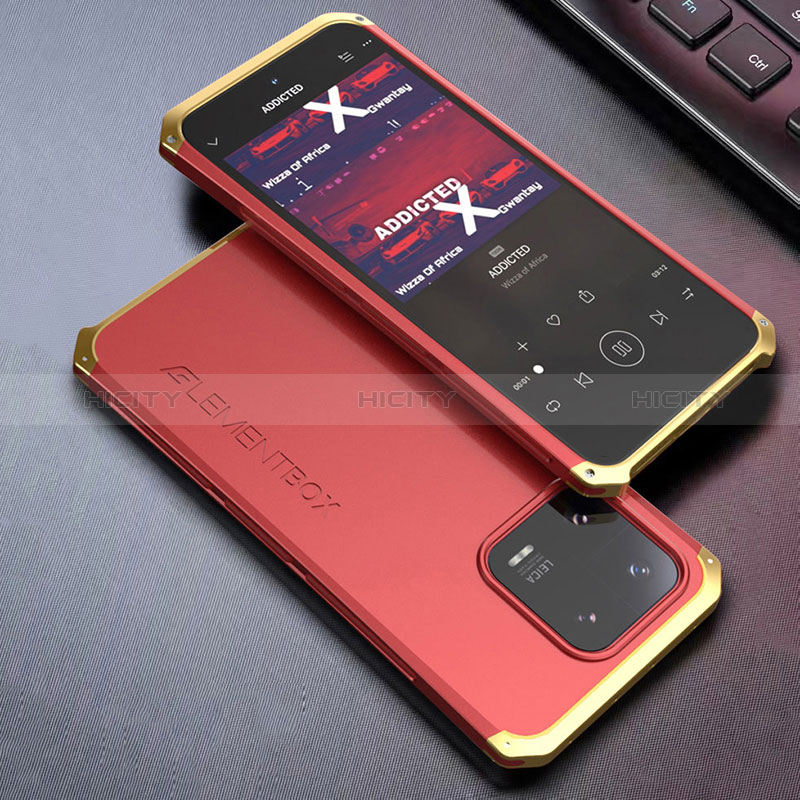 Coque Luxe Aluminum Metal Housse Etui 360 Degres pour Xiaomi Mi 13 5G Or et Rouge Plus