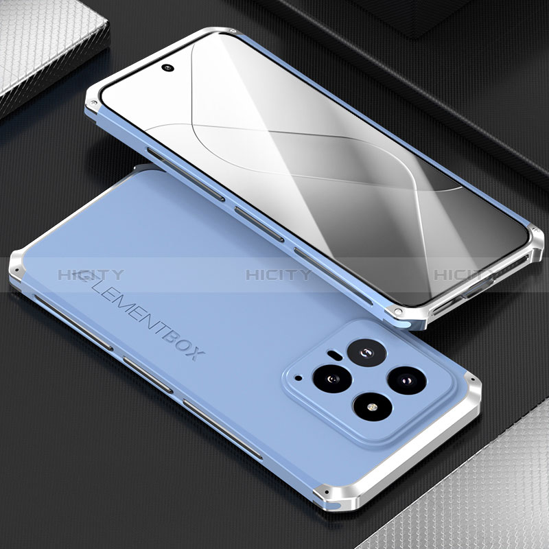 Coque Luxe Aluminum Metal Housse Etui 360 Degres pour Xiaomi Mi 14 5G Argent et Bleu Plus