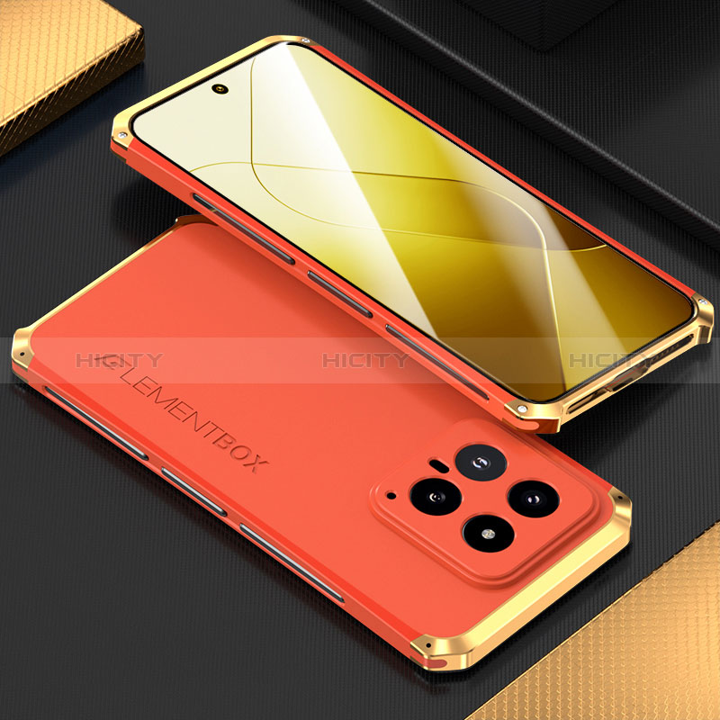 Coque Luxe Aluminum Metal Housse Etui 360 Degres pour Xiaomi Mi 14 5G Or et Rouge Plus