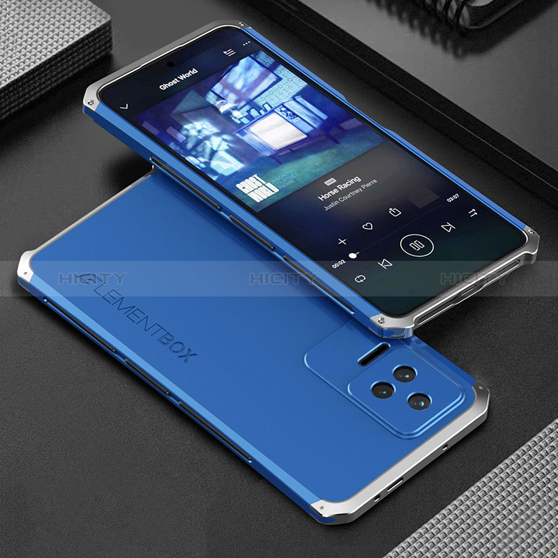 Coque Luxe Aluminum Metal Housse Etui 360 Degres pour Xiaomi Poco F4 5G Argent et Bleu Plus