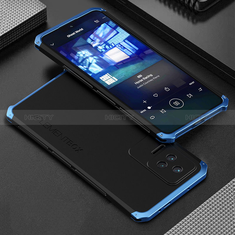 Coque Luxe Aluminum Metal Housse Etui 360 Degres pour Xiaomi Poco F4 5G Bleu et Noir Plus