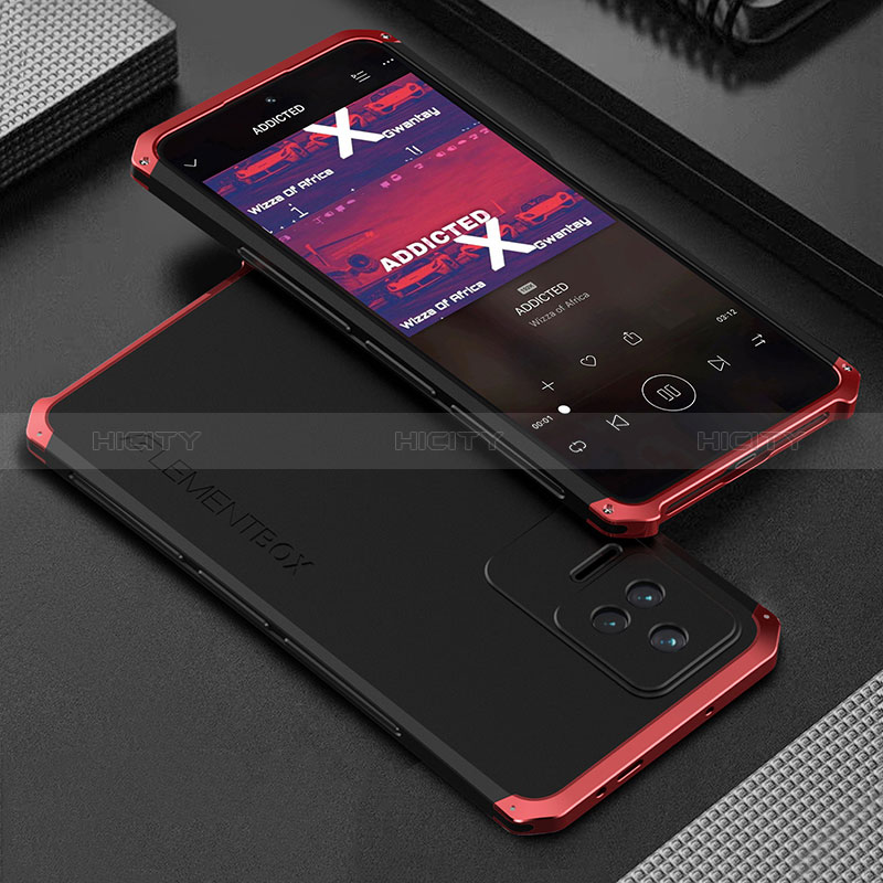 Coque Luxe Aluminum Metal Housse Etui 360 Degres pour Xiaomi Poco F4 5G Rouge et Noir Plus