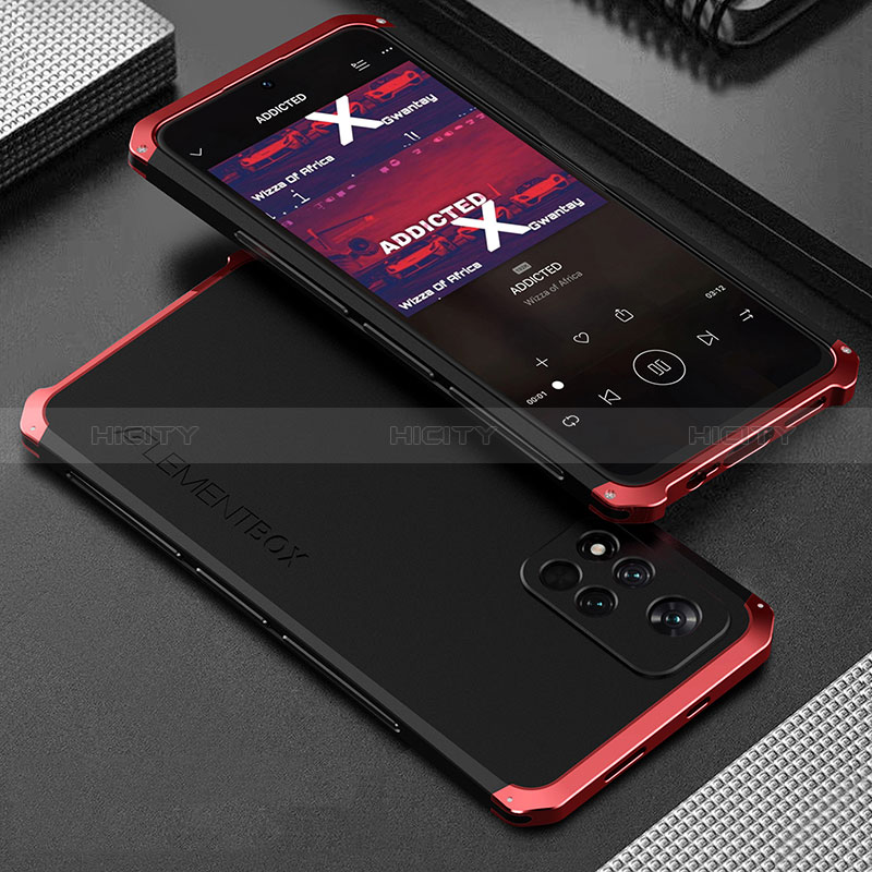 Coque Luxe Aluminum Metal Housse Etui 360 Degres pour Xiaomi Poco X4 NFC Rouge et Noir Plus