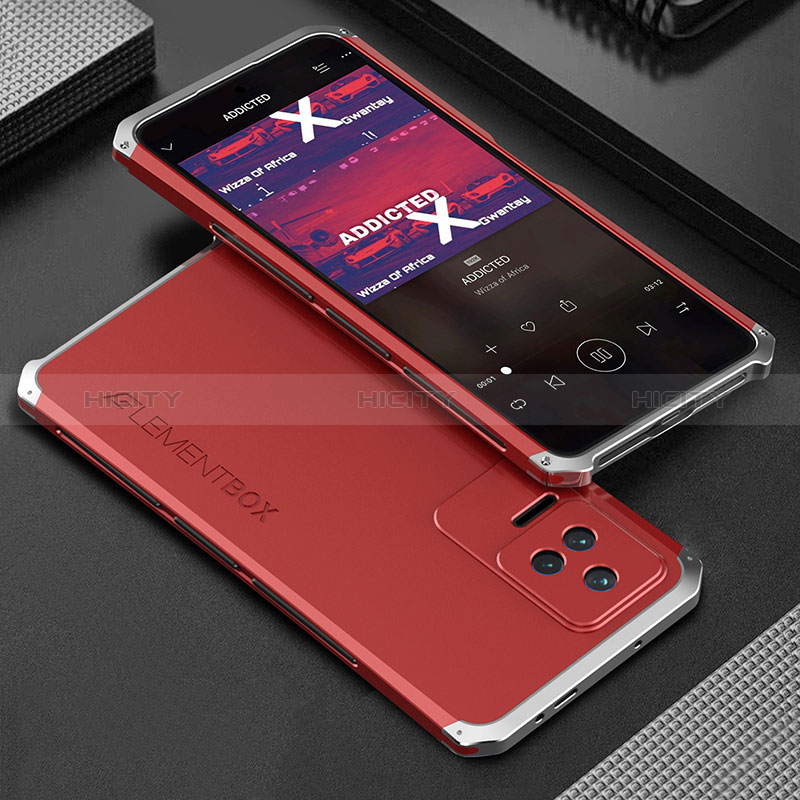 Coque Luxe Aluminum Metal Housse Etui 360 Degres pour Xiaomi Redmi K40S 5G Argent et Rouge Plus