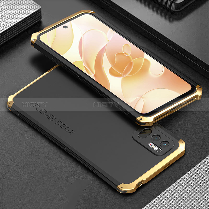 Coque Luxe Aluminum Metal Housse Etui 360 Degres pour Xiaomi Redmi Note 10 JE 5G Or et Noir Plus