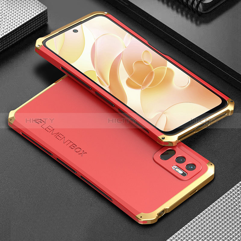 Coque Luxe Aluminum Metal Housse Etui 360 Degres pour Xiaomi Redmi Note 10 JE 5G Or et Rouge Plus