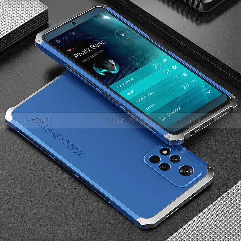 Coque Luxe Aluminum Metal Housse Etui 360 Degres pour Xiaomi Redmi Note 11 Pro+ Plus 5G Argent et Bleu Plus