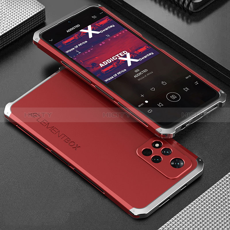 Coque Luxe Aluminum Metal Housse Etui 360 Degres pour Xiaomi Redmi Note 11 Pro+ Plus 5G Argent et Rouge Plus