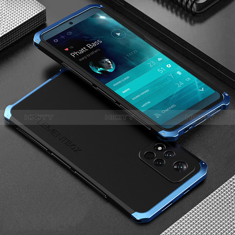 Coque Luxe Aluminum Metal Housse Etui 360 Degres pour Xiaomi Redmi Note 11 Pro+ Plus 5G Bleu et Noir Plus