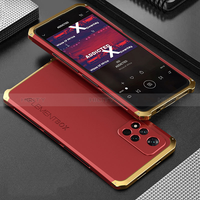 Coque Luxe Aluminum Metal Housse Etui 360 Degres pour Xiaomi Redmi Note 11 Pro+ Plus 5G Or et Rouge Plus