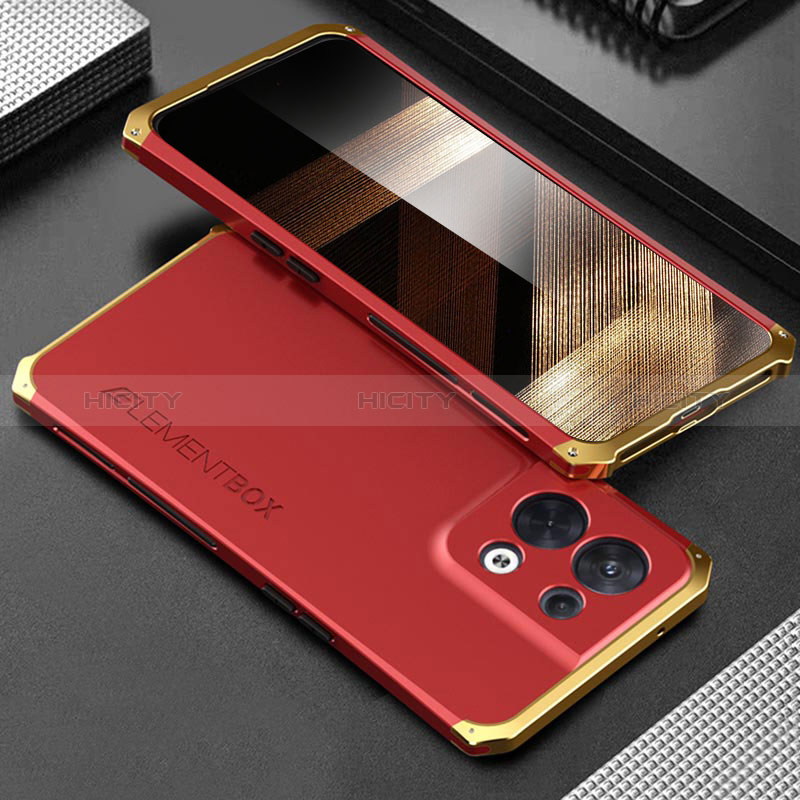 Coque Luxe Aluminum Metal Housse Etui 360 Degres pour Xiaomi Redmi Note 13 Pro 5G Or et Rouge Plus