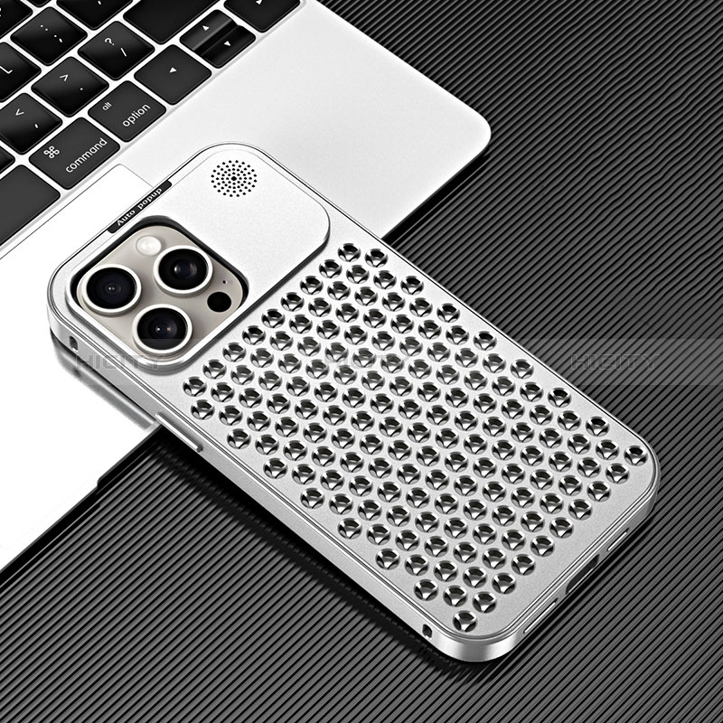 Coque Luxe Aluminum Metal Housse Etui 360 Degres QC3 pour Apple iPhone 14 Pro Max Argent Plus