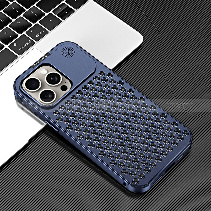 Coque Luxe Aluminum Metal Housse Etui 360 Degres QC3 pour Apple iPhone 16 Pro Bleu Plus