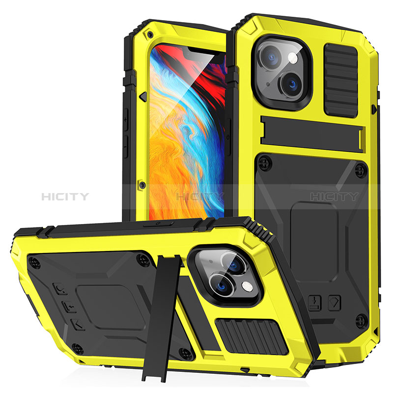 Coque Luxe Aluminum Metal Housse Etui 360 Degres RJ1 pour Apple iPhone 13 Jaune Plus