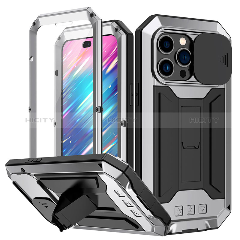 Coque Luxe Aluminum Metal Housse Etui 360 Degres RJ1 pour Apple iPhone 14 Pro Argent Plus