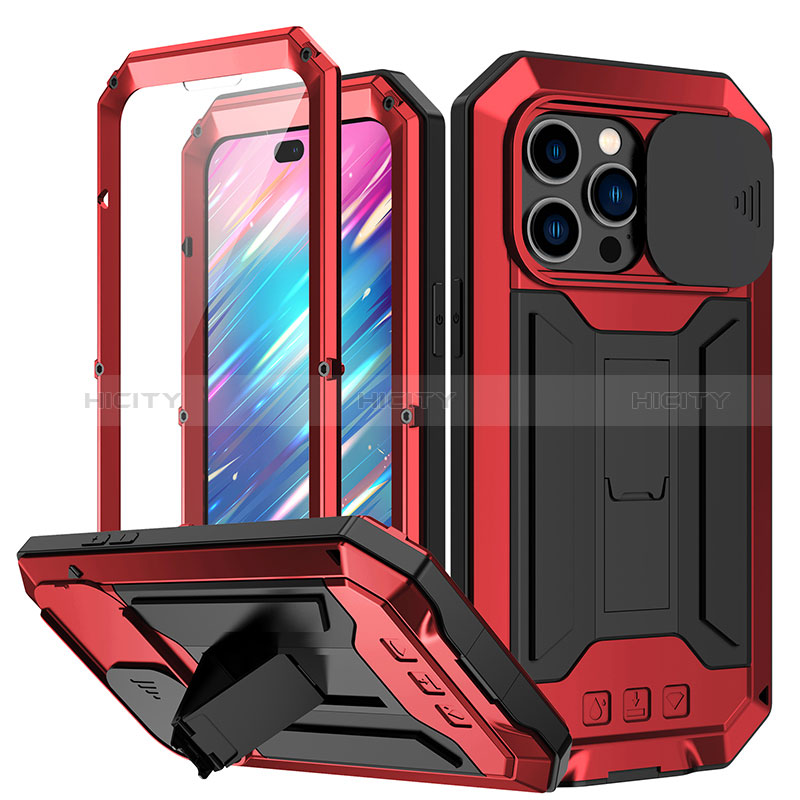 Coque Luxe Aluminum Metal Housse Etui 360 Degres RJ1 pour Apple iPhone 14 Pro Rouge Plus