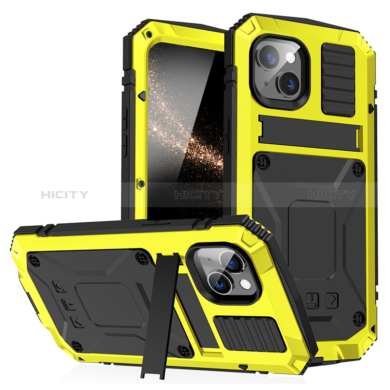 Coque Luxe Aluminum Metal Housse Etui 360 Degres RJ1 pour Apple iPhone 15 Jaune Plus