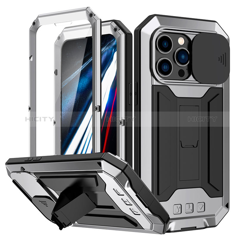 Coque Luxe Aluminum Metal Housse Etui 360 Degres RJ2 pour Apple iPhone 13 Pro Max Argent Plus