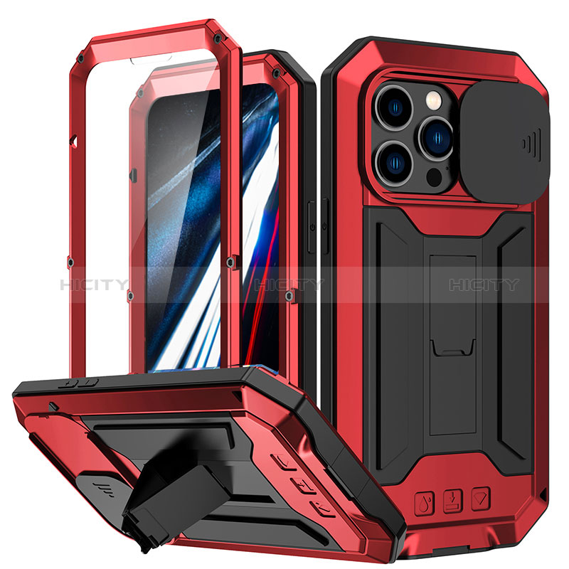 Coque Luxe Aluminum Metal Housse Etui 360 Degres RJ2 pour Apple iPhone 13 Pro Max Rouge Plus