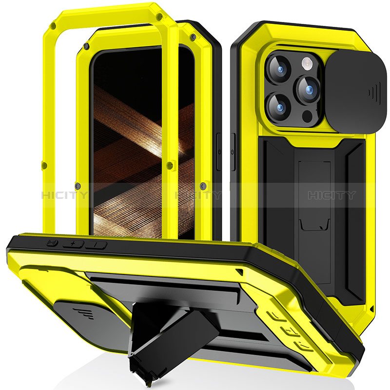 Coque Luxe Aluminum Metal Housse Etui 360 Degres RJ3 pour Apple iPhone 13 Pro Jaune Plus