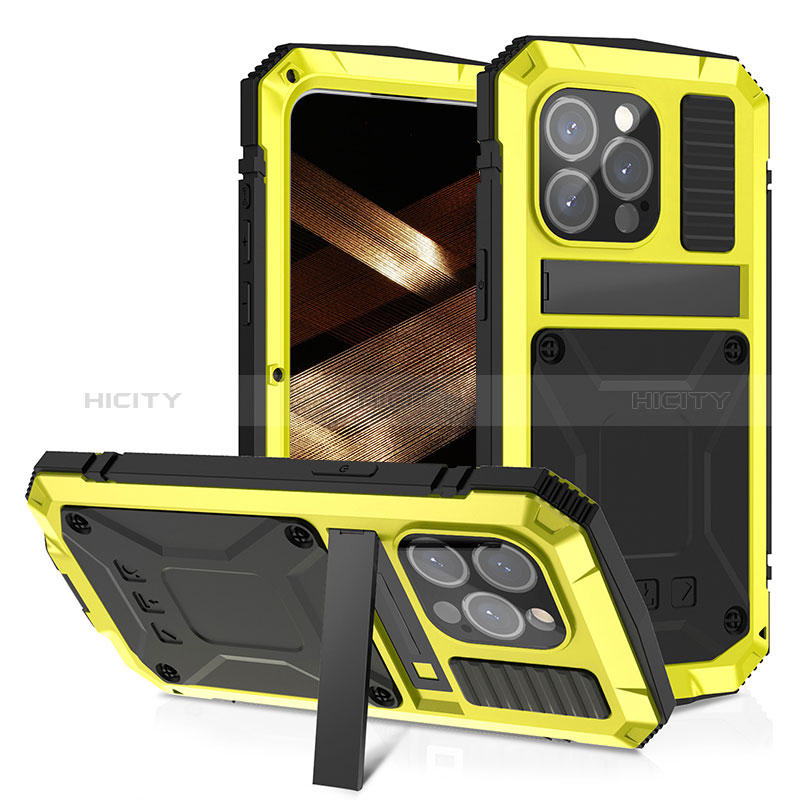 Coque Luxe Aluminum Metal Housse Etui 360 Degres RJ4 pour Apple iPhone 13 Pro Jaune Plus