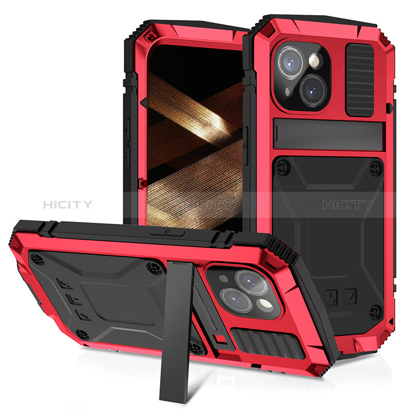 Coque Luxe Aluminum Metal Housse Etui 360 Degres RJ4 pour Apple iPhone 15 Plus Rouge Plus