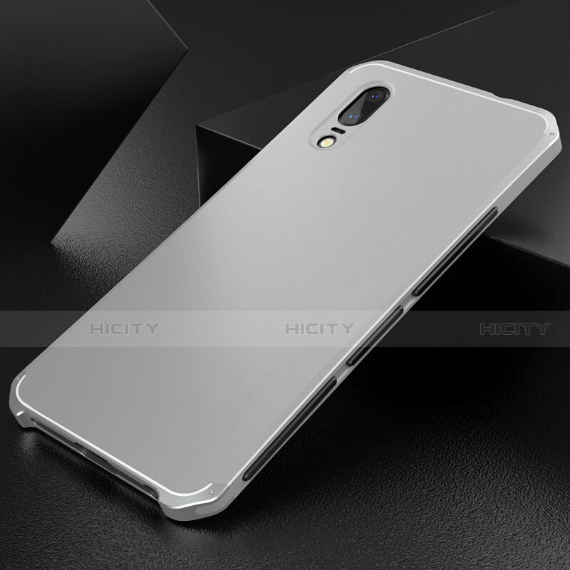 Coque Luxe Aluminum Metal Housse Etui M01 pour Huawei P20 Argent Plus