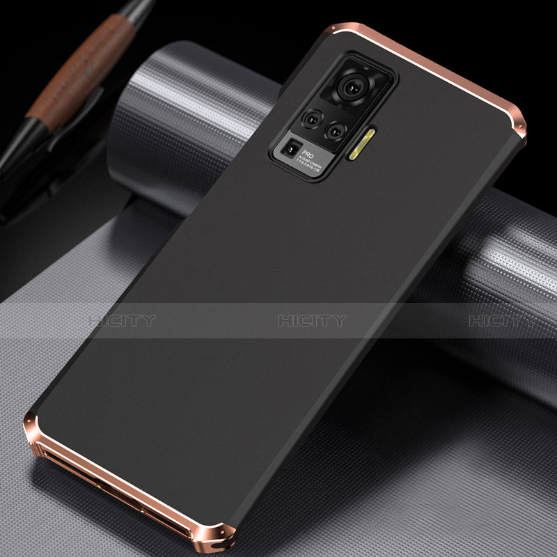 Coque Luxe Aluminum Metal Housse Etui M02 pour Vivo X50 Pro 5G Or et Noir Plus