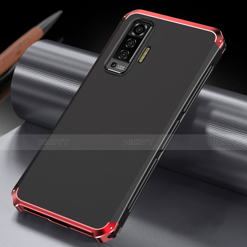 Coque Luxe Aluminum Metal Housse Etui M03 pour Vivo X50 5G Rouge et Noir Plus