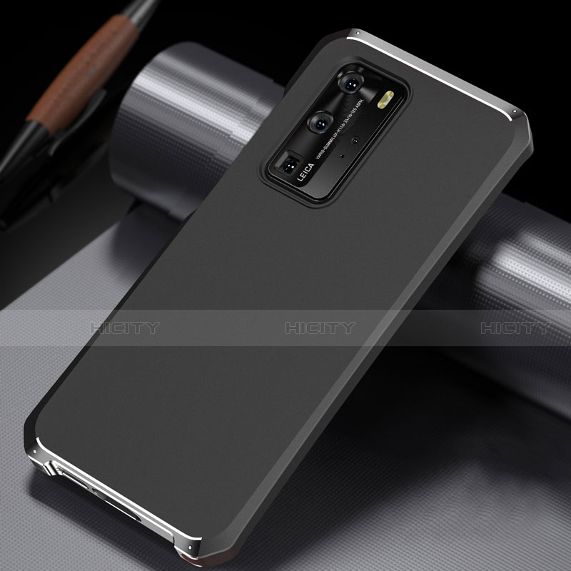 Coque Luxe Aluminum Metal Housse Etui N02 pour Huawei P40 Pro Argent et Noir Plus