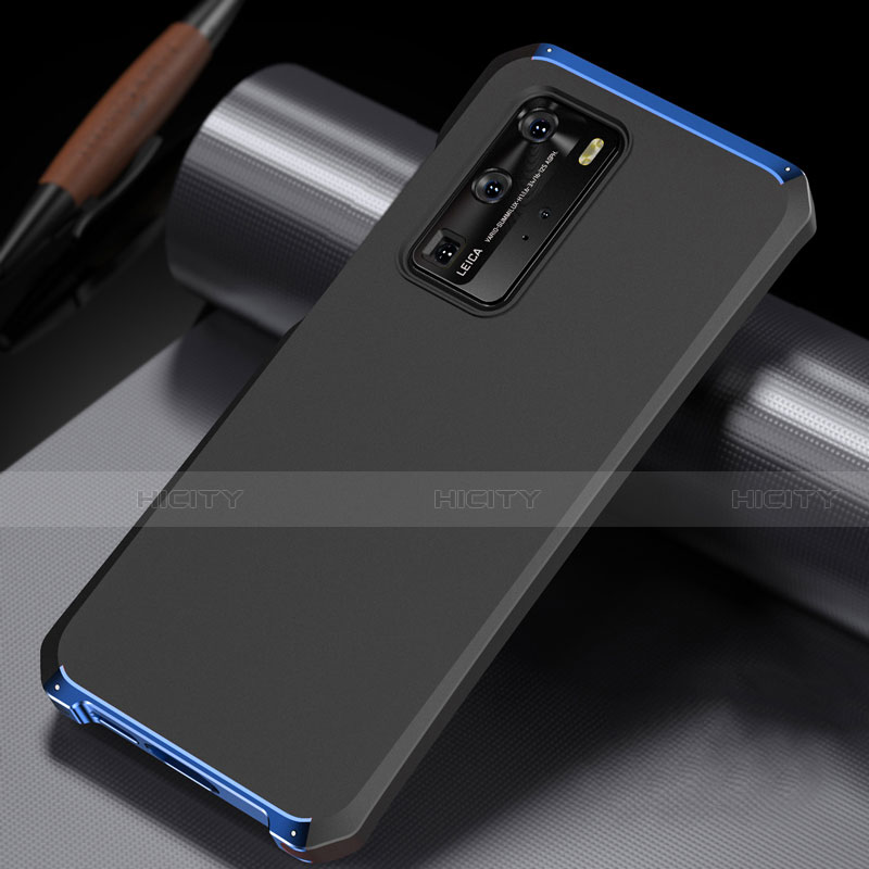 Coque Luxe Aluminum Metal Housse Etui N02 pour Huawei P40 Pro Bleu et Noir Plus